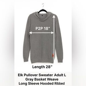 🦌 Elk Women’s Pullover Sweater L Gray Basket Weave Hooded Ribbed Knit
